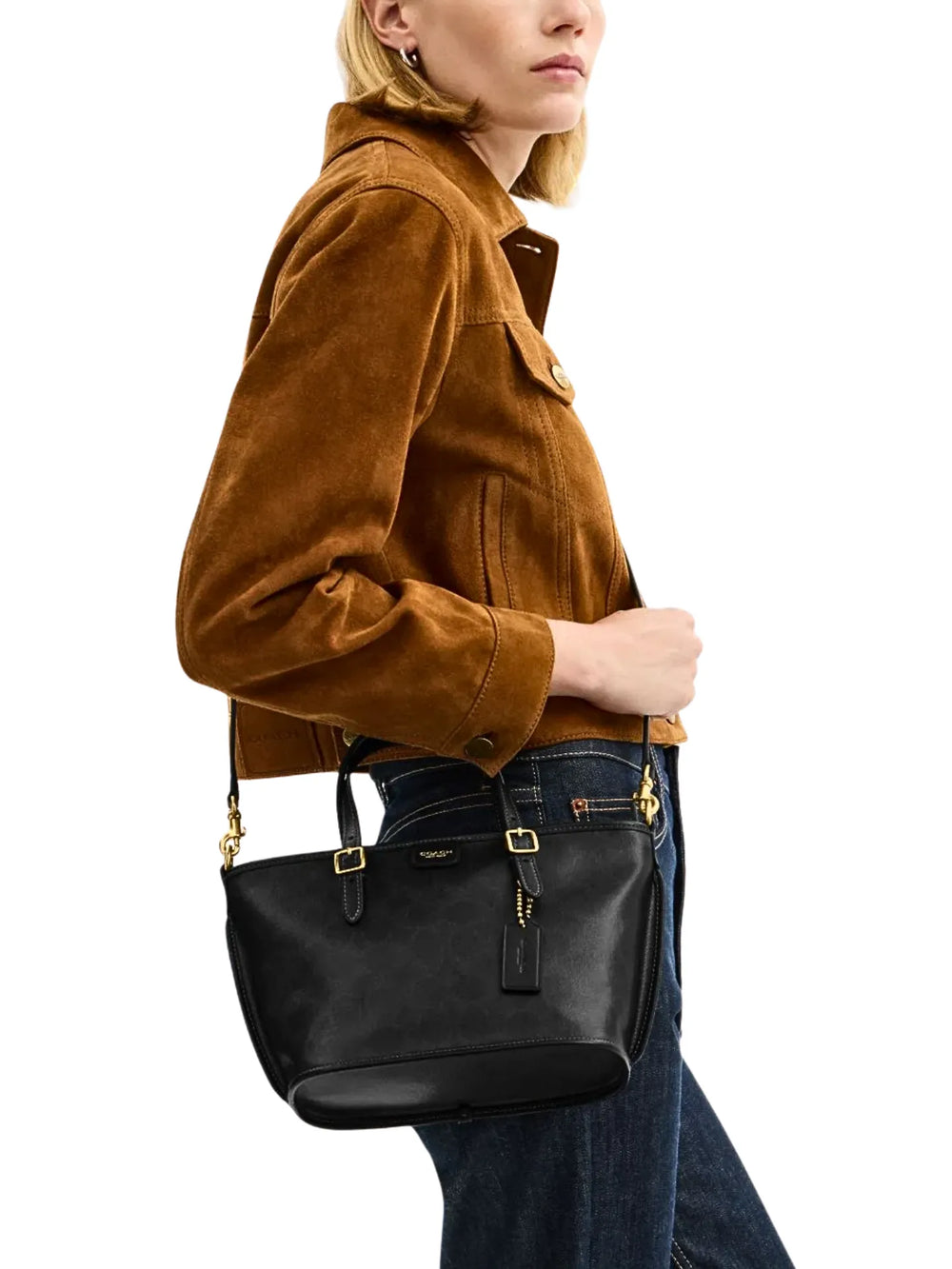 on-model-Coach-Taxi-Tote-Bag-21-In-Signature-Canvas-Black