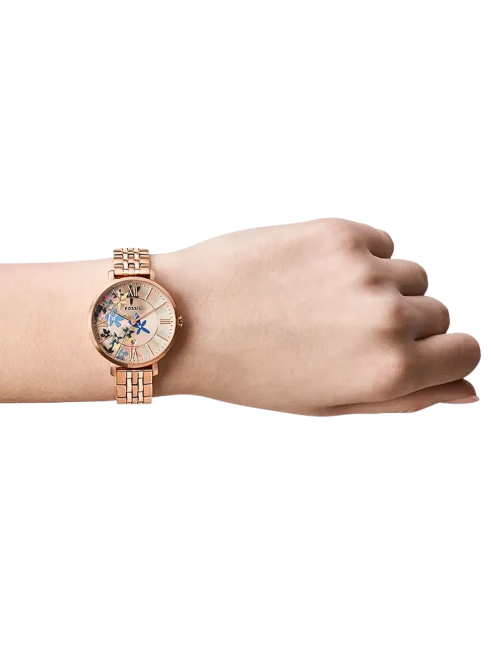 on-model-Fossil-Jacqueline-Three-Hand-Date-Rose-Gold-Tone-Stainless-Steel-Watch