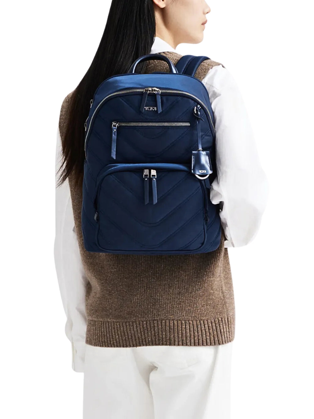 on-model-Harriet-Backpack-Quilted-River-Blue-Tumi