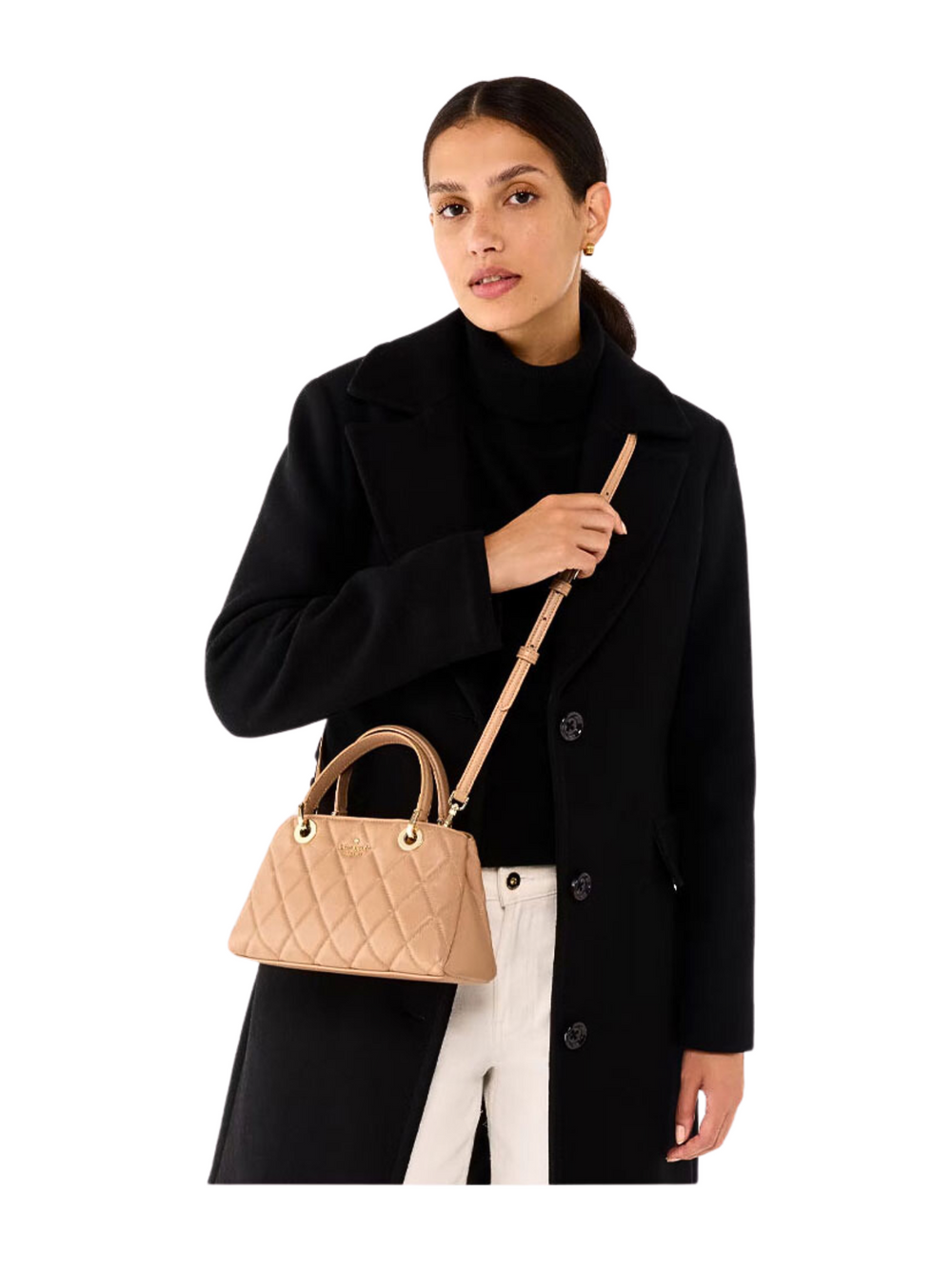 on-model-Kate-Spade-Carey-Smooth-Quilted-Leather-Small-Sullivan-Satchel-Tiramisu