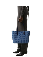 on-model-Kate-Spade-Flower-Jacquard-Denim-Bleecker-Large-Tote-Parisian-Navy-Multi