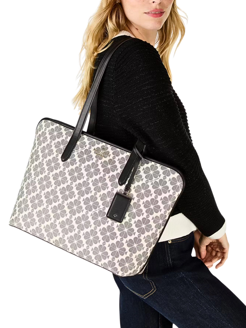 on-model-Kate-Spade-Flower-PVC-Tote-Black-Multi