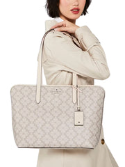 on-model-Kate-Spade-Flower-PVC-Tote-Dark-Beige-Multi