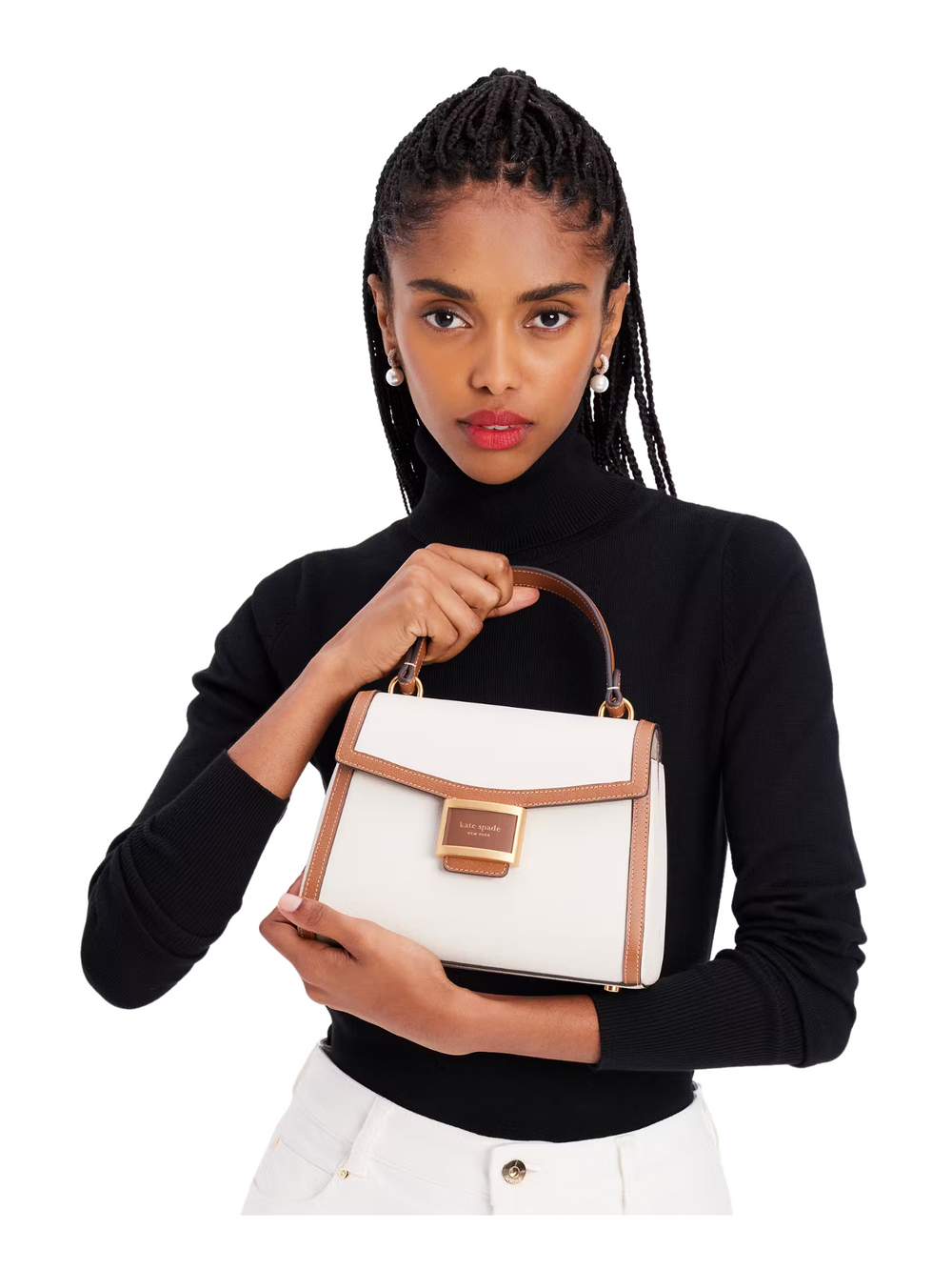on-model-Kate-Spade-Katy-Colorblocked-Small-Top-handle-Bag-Halo-White-Multi