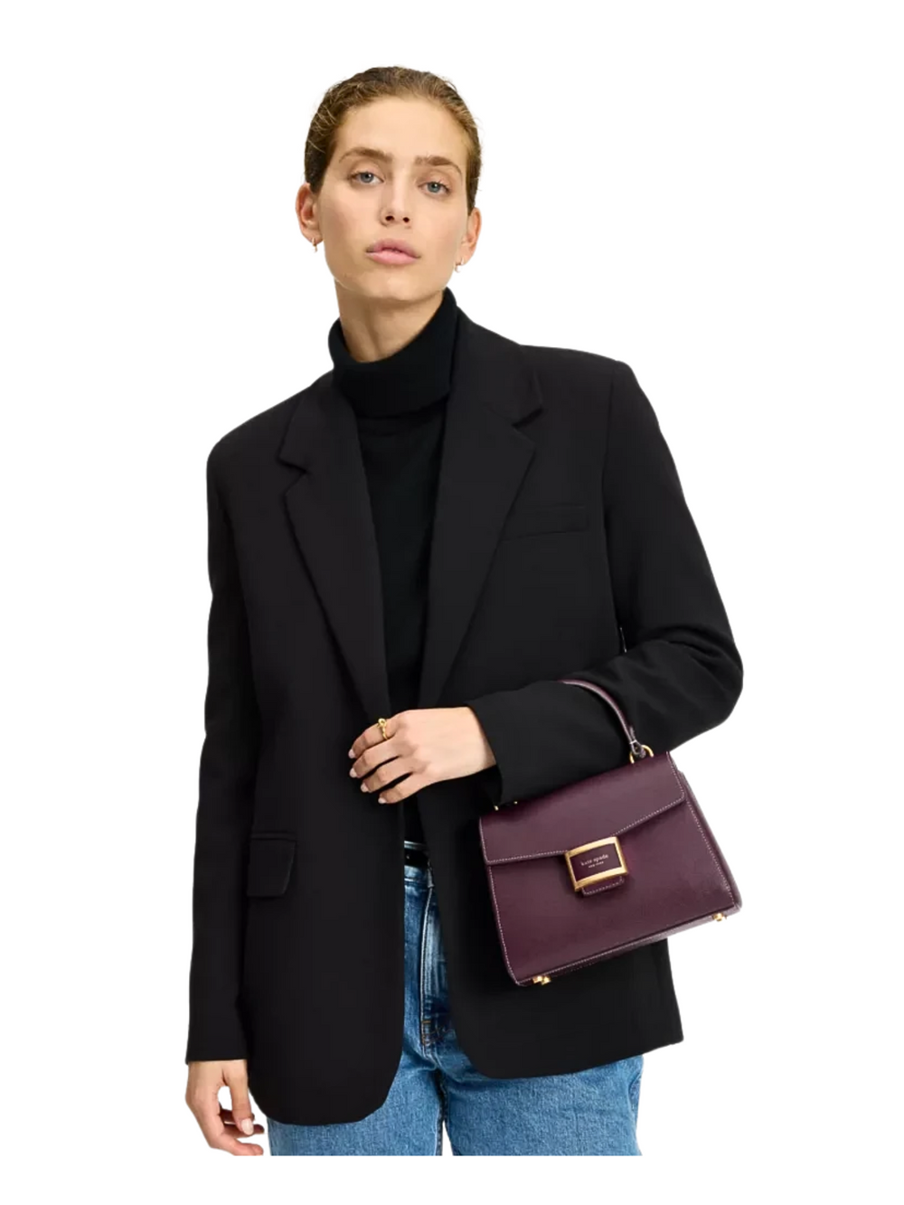 on-model-Kate-Spade-Katy-Small-Top-handle-Bag-Deep-Cherry-Deep-Cherry