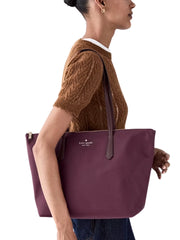 on-model-Kate-Spade-Kitt-Medium-Nylon-Tote-Bag-Deep-Cherry
