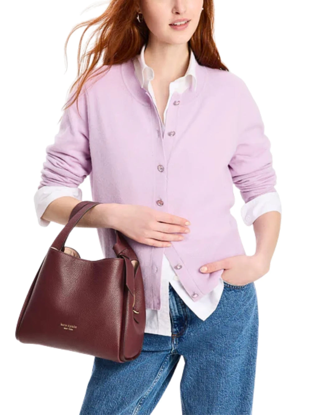 on-model-Kate-Spade-Knott-Medium-Crossbody-Tote-Bag-Cordovan