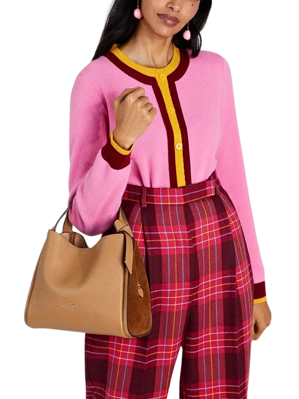 on-model-Kate-Spade-Knott-Medium-Pebbled-Leather-Suede-Crossbody-Tote-Bungalow