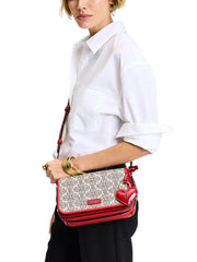 on-model-Kate-Spade-Liv-Spade-Flower-Coated-Canvas-Small-Flap-Crossbody-Cherry-Rouge-Multi