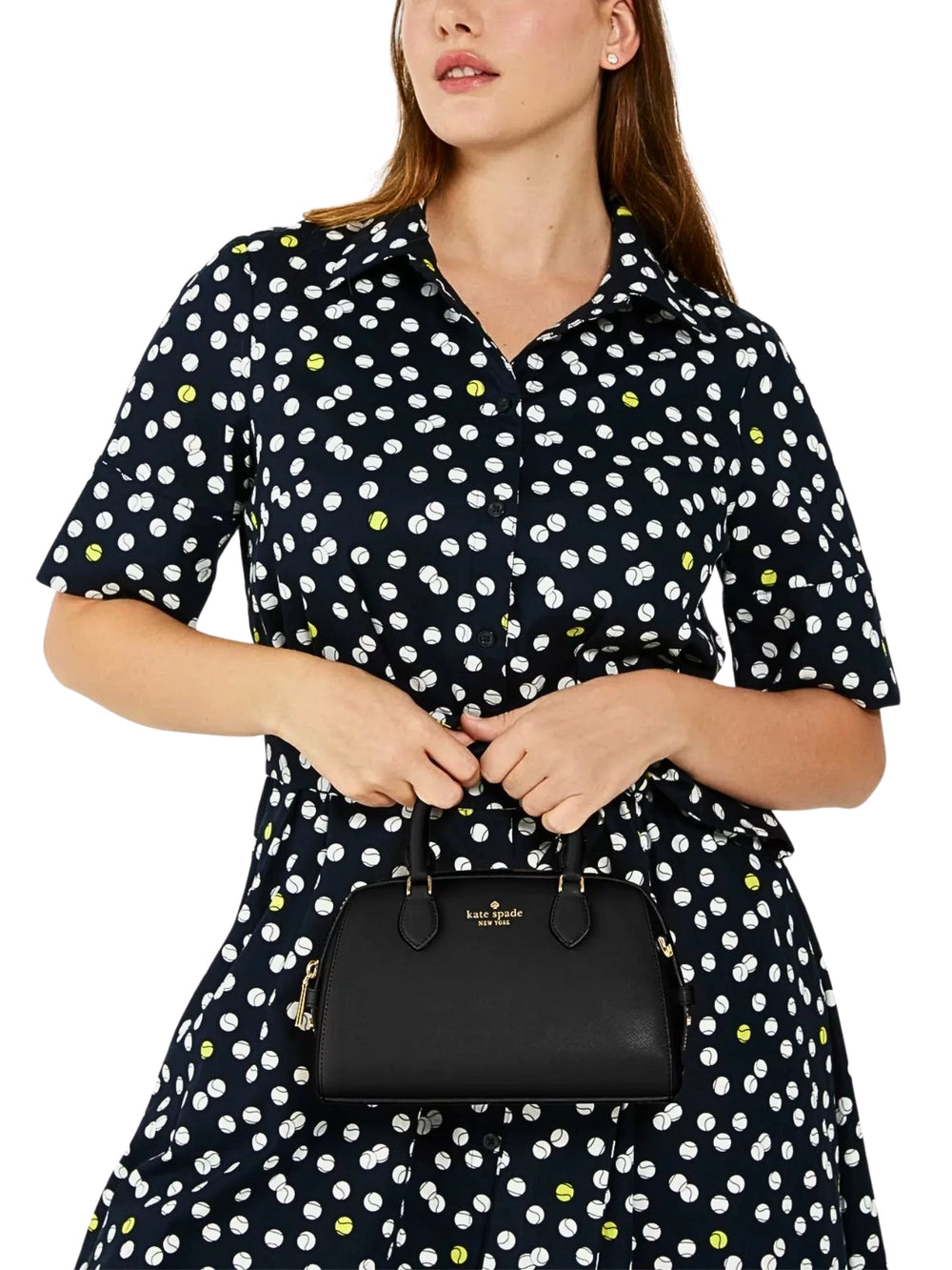 on-model-Kate-Spade-Madison-Saffiano-Leather-Duffle-Crossbody-Bag-Black