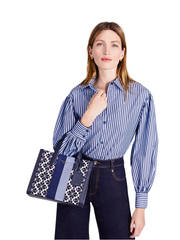 on-model-Kate-Spade-Manhattan-Spade-Flower-Jacquard-Small-Tote-Blue-Multi
