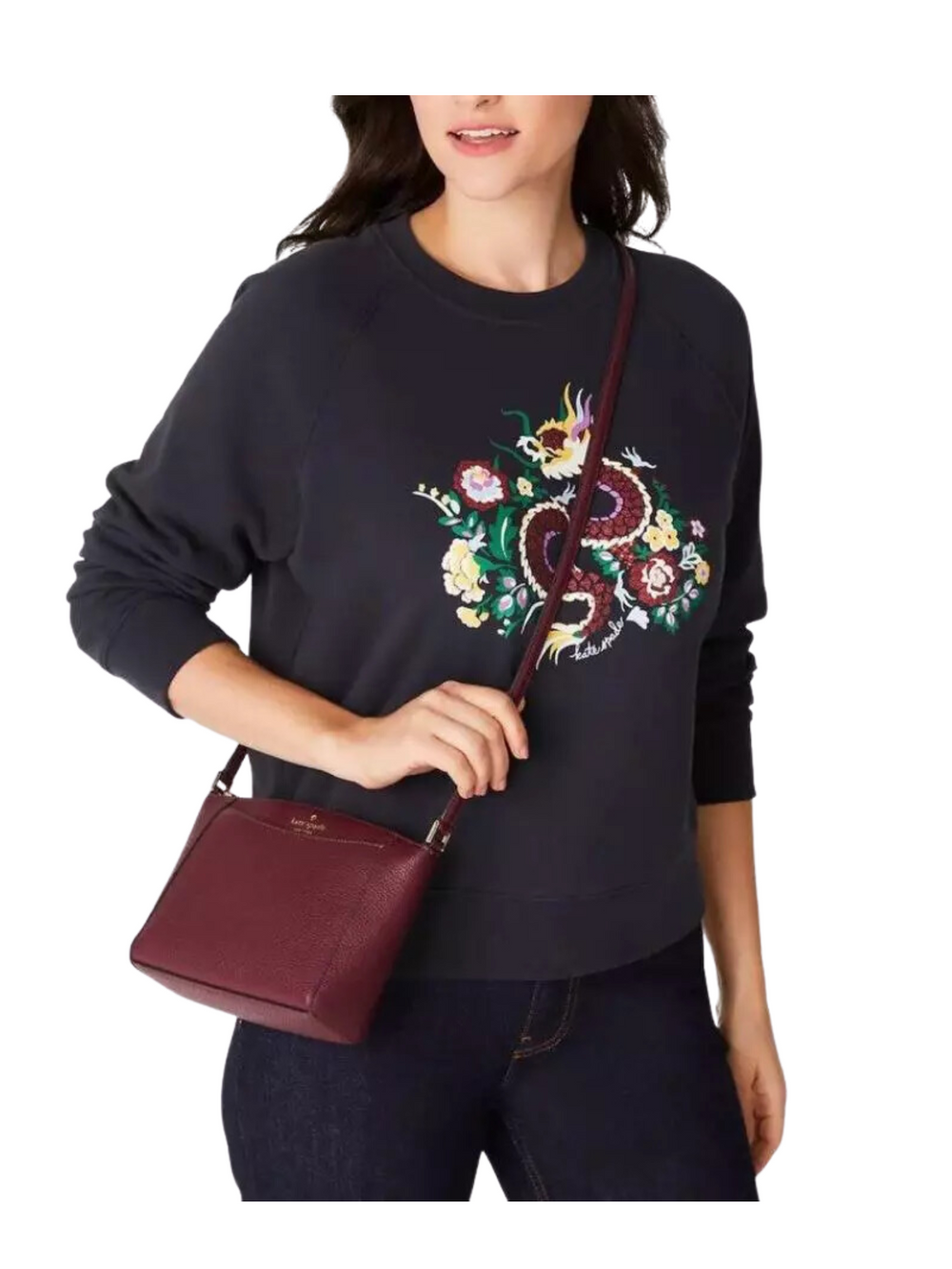 on-model-Kate-Spade-Monica-Crossbody-Bag-Deep-Berry