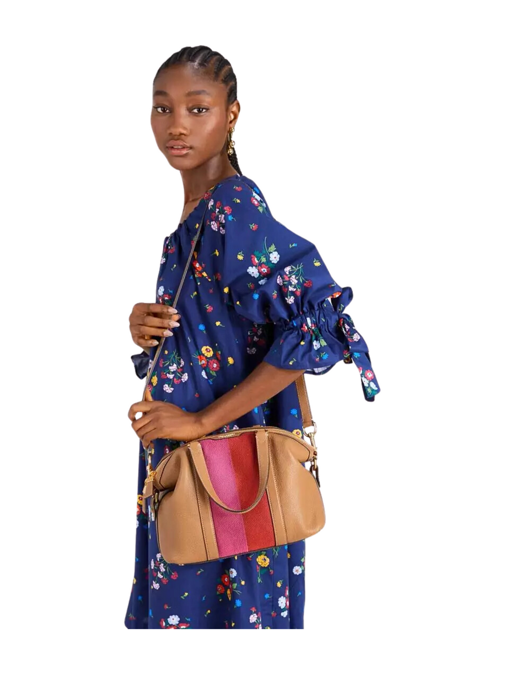 on-model-Kate-Spade-Racing-Stripe-Faye-Medium-Satchel-Bungalow-Multi