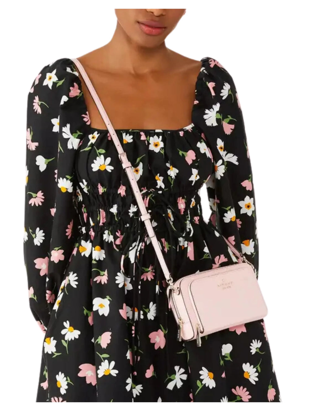 on-model-Kate-Spade-Staci-Dual-Zip-Around-Crossbody-Peony-Blossom