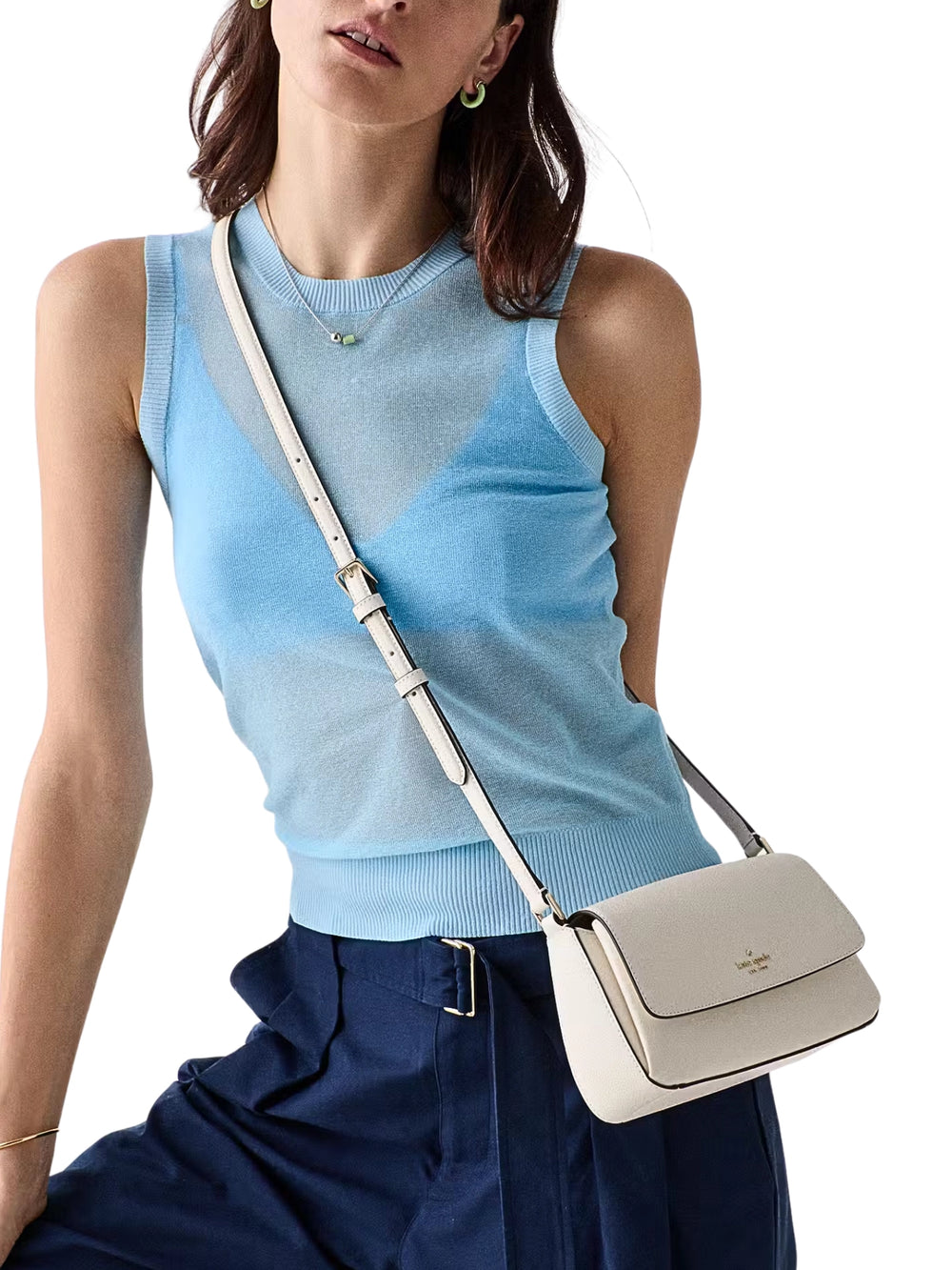 on-model-Kate-Spade-Sutton-Mini-Flap-Crossbody-Bag-Cashew-Milk