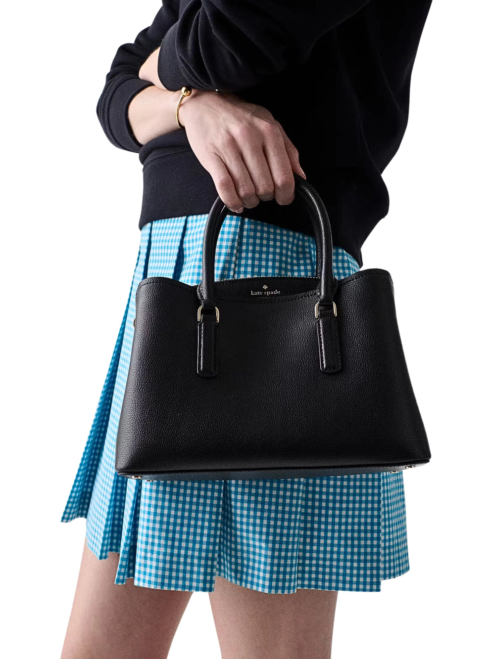 on-model-Kate-Spade-Thompson-Street-Small-Satchel-Bag-Black