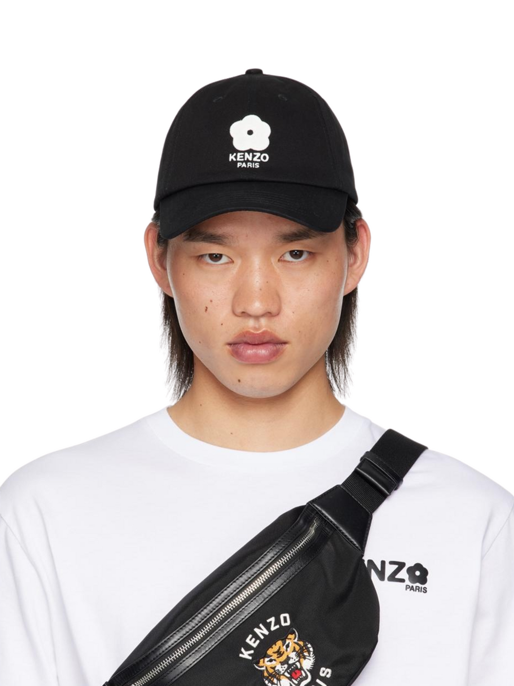 on-model-Kenzo-KENZO-Utility-Embroidered-Cotton-Cap-Black
