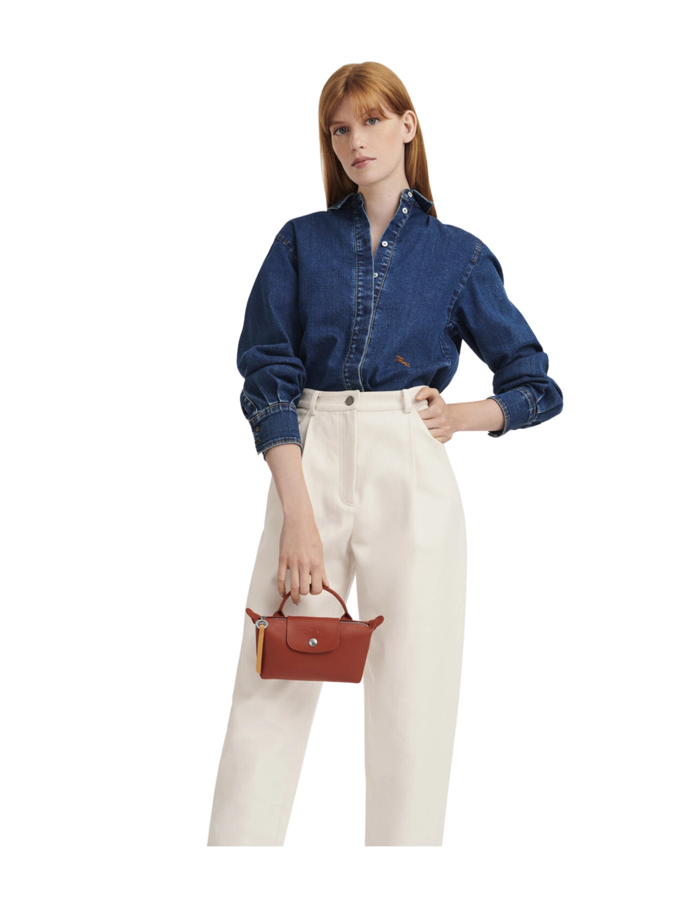 on-model-Longchamp-Le-Pliage-City-Top-Handle-Pouch-Terracotta