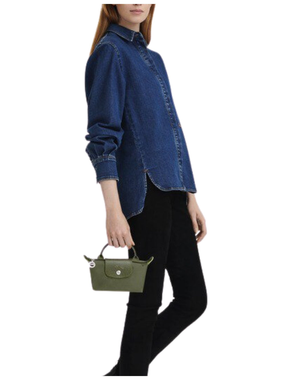 on-model-Longchamp-Le-Pliage-Green-Pouch-With-Handle-Forest-balilene