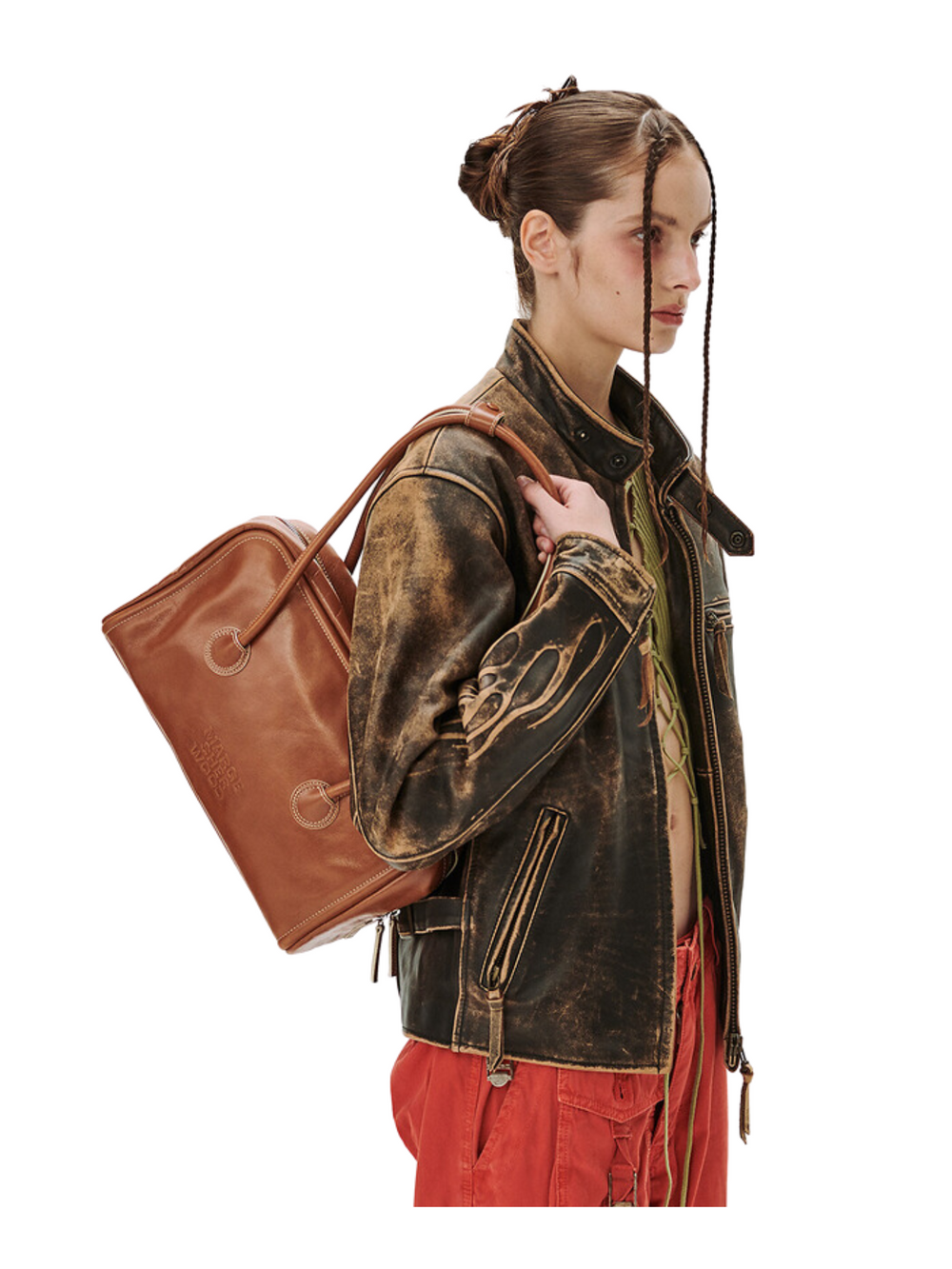 on-model-Marge-Sherwood-Brown-Soft-Boston-Bag