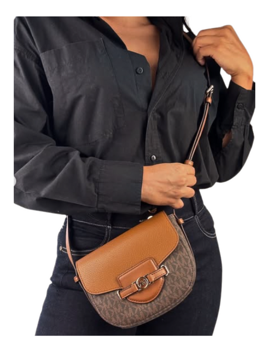 on-model-Michael-35F4G6RC1B-Kors-Reed-Small-Saddle-Crossbody-Bag-Brown