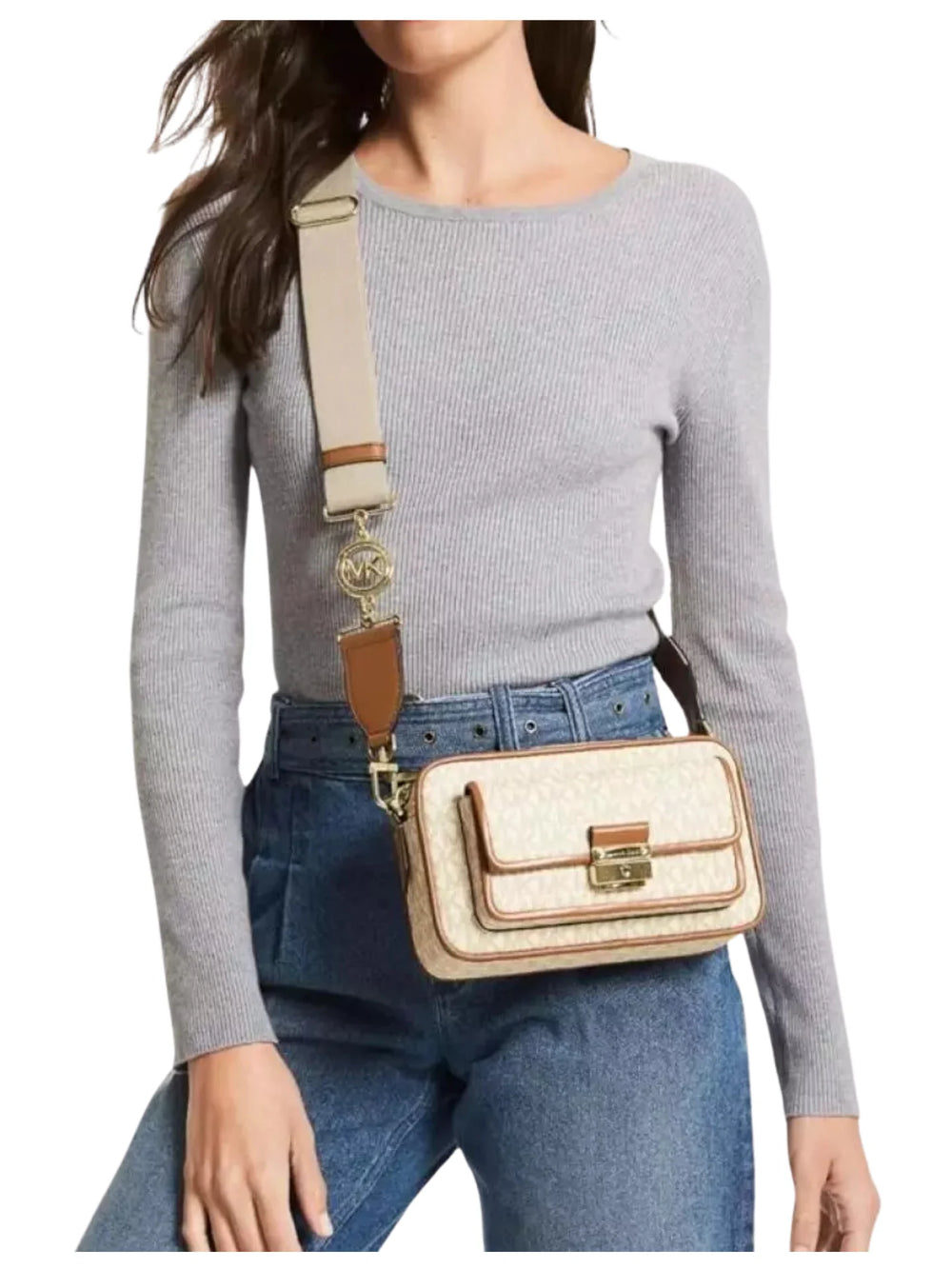 on-model-Michael-Kors-Bradshaw-Medium-Logo-Camera-Bag-Vanilla