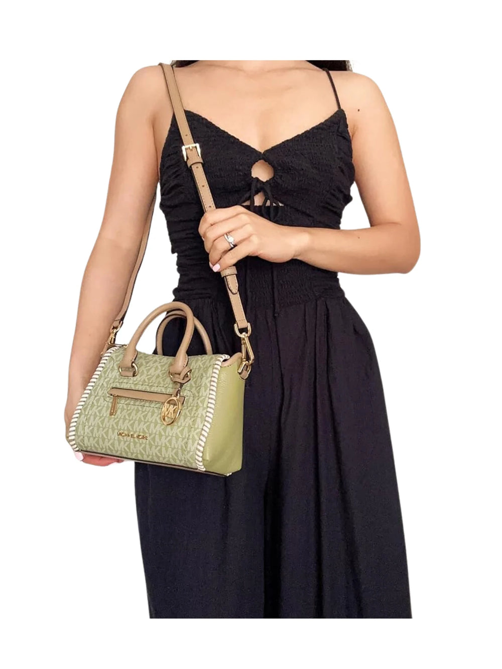 on-model-Michael-Kors-Carine-Extra-Small-Logo-Satchel-Light-Sage-MultiWEBP