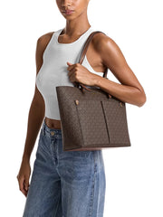 on-model-Michael-Kors-Jet-Set-Medium-Logo-Pocket-Tote-Bag-Brown
