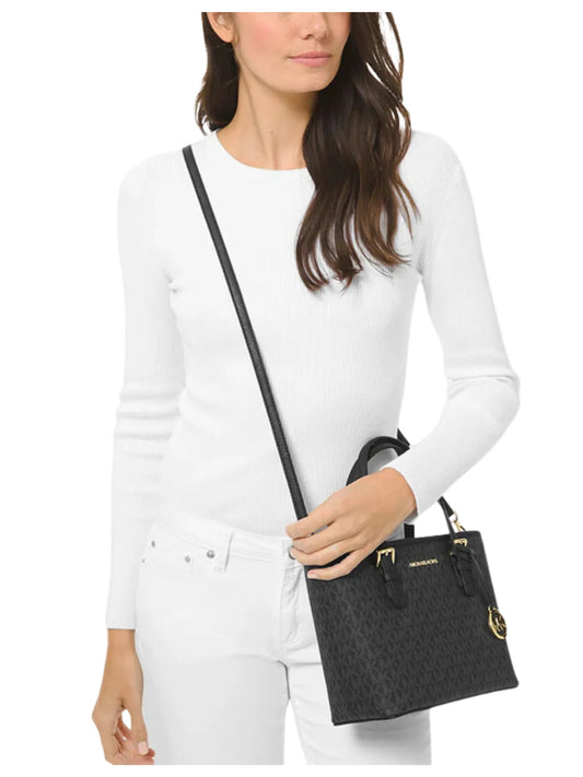 on-model-Michael-Kors-Jet-Set-Travel-Extra-Small-Convertible-Top-Zip-Tote-Black