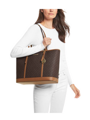 on-model-Michael-Kors-Jet-Set-Travel-Large-Logo-Tote-Bag-Brown