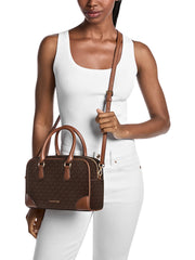 on-model-Michael-Kors-Thompson-Medium-Signature-Logo-Satchel-Bag-Brown