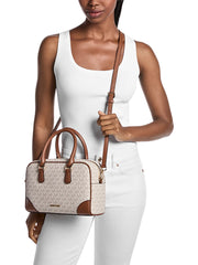 on-model-Michael-Kors-Thompson-Medium-Signature-Logo-Satchel-Bag-Vanilla