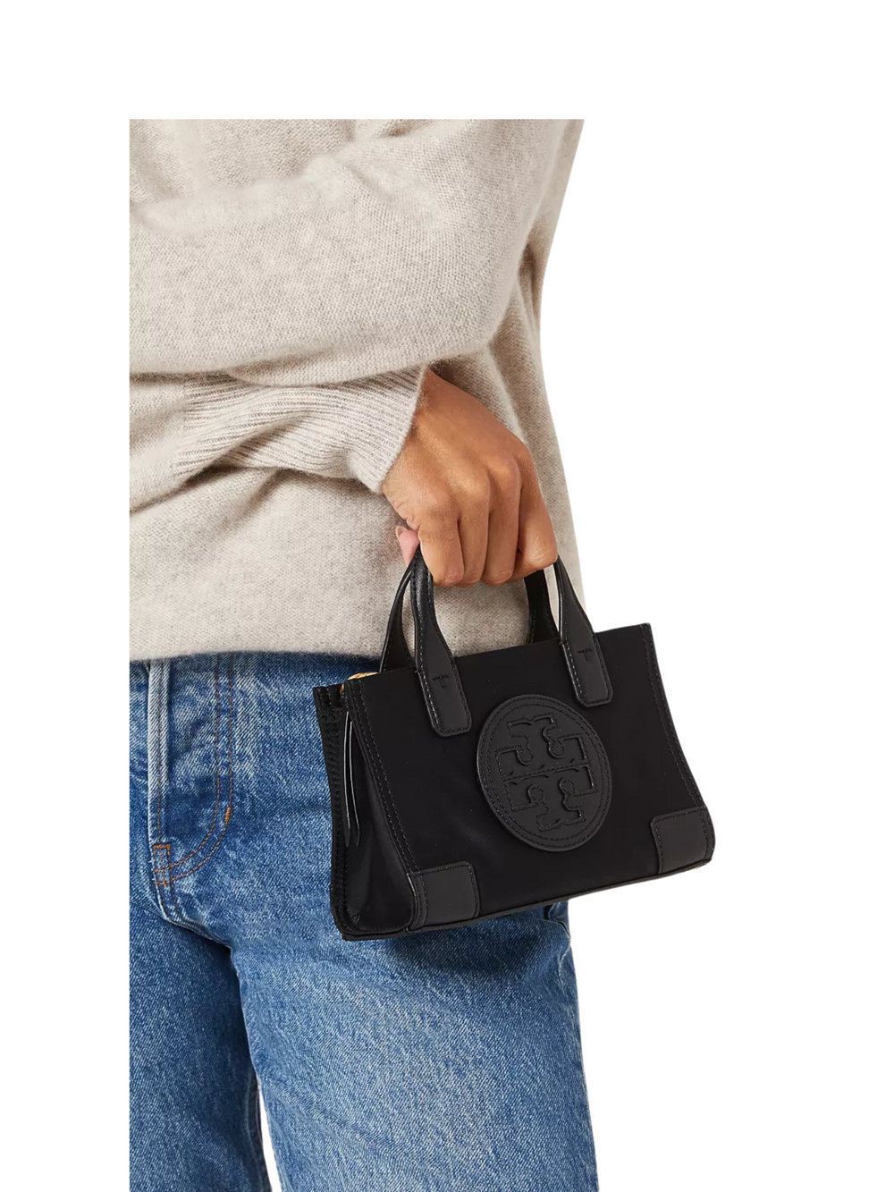 on-model-Tory-Burch-Ella-Micro-Tote-Bag-Black