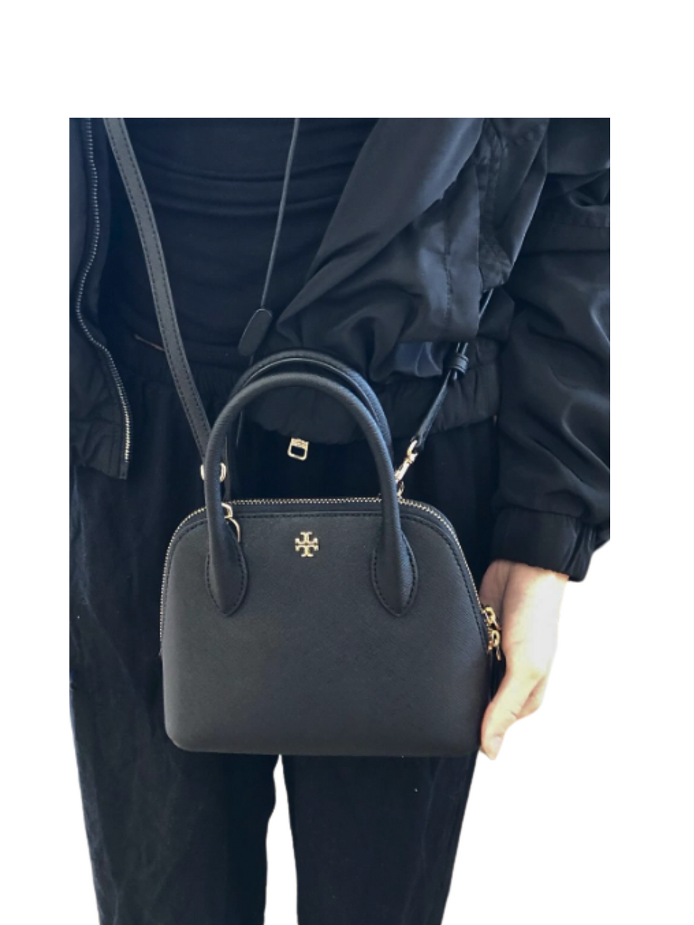 on-model-Tory-Burch-Emerson-Mini-Dome-Satchel-Black