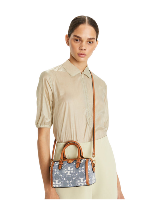 on-model-Tory-Burch-T-Monogram-Denim-Petite-Barrel-Bag
