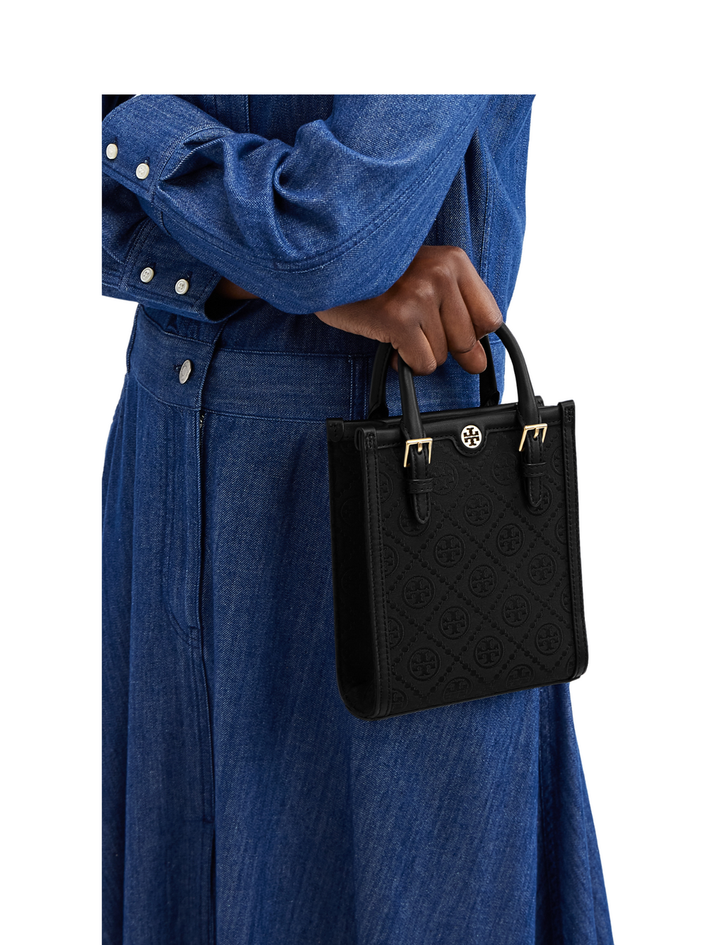 on-model-Tory-Burch-T-Monogram-Mini-Tote-Black