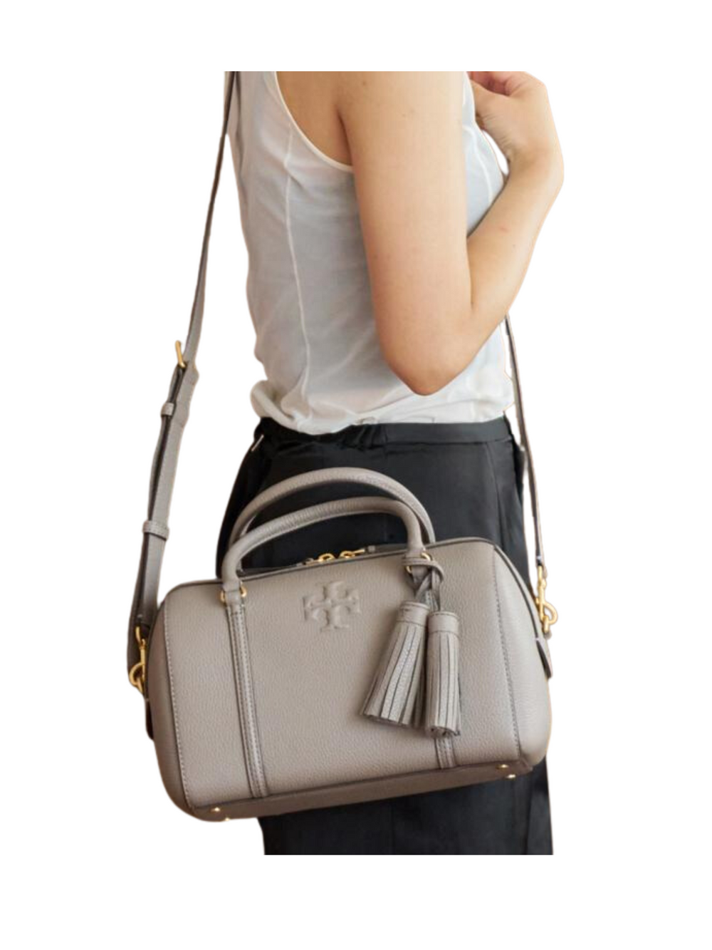 on-model-Tory-Burch-Thea-Small-Satchel-Crossbody-GrayHeron