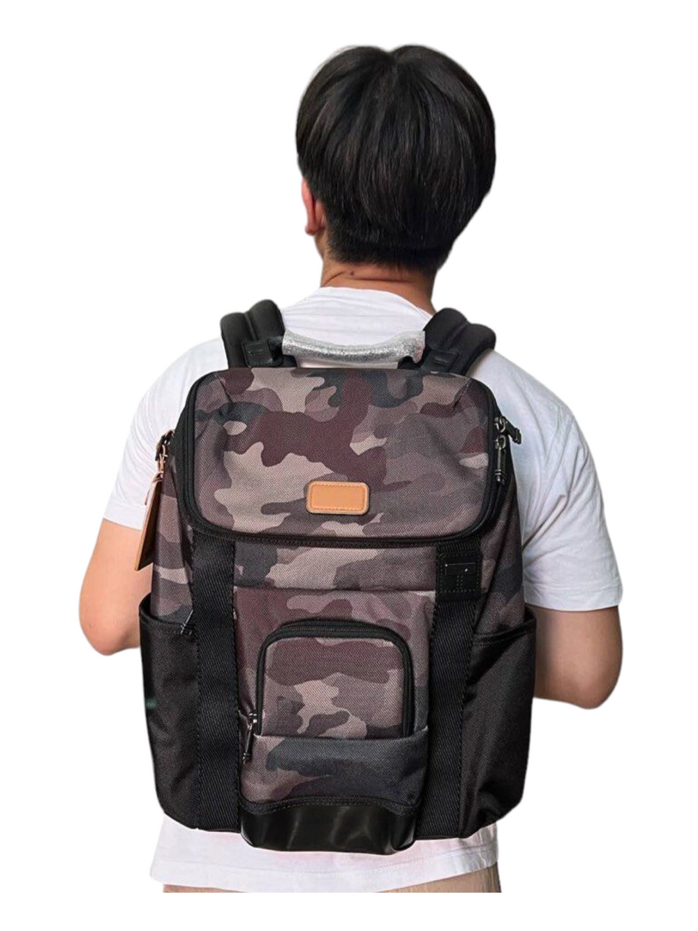 on-model-Tumi-Thornhill-Backpack-Canvas-Camo-Black