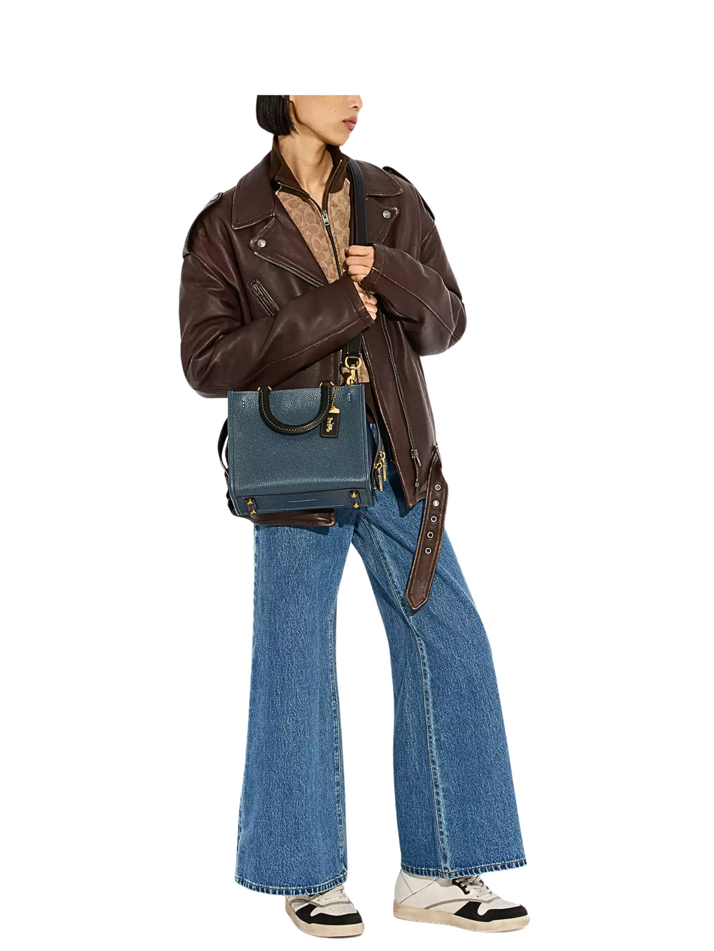 on-model-crossbody-Coach-Rogue-Bag-25-In-Regenerative-Leather-Dark-Denim-Multi