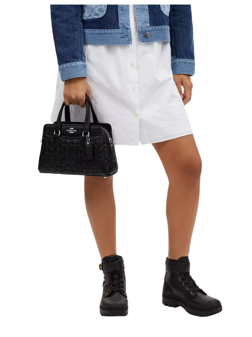 on-model1-Coach-Mini-Darcie-Carryall-In-Signature-Leather-Black