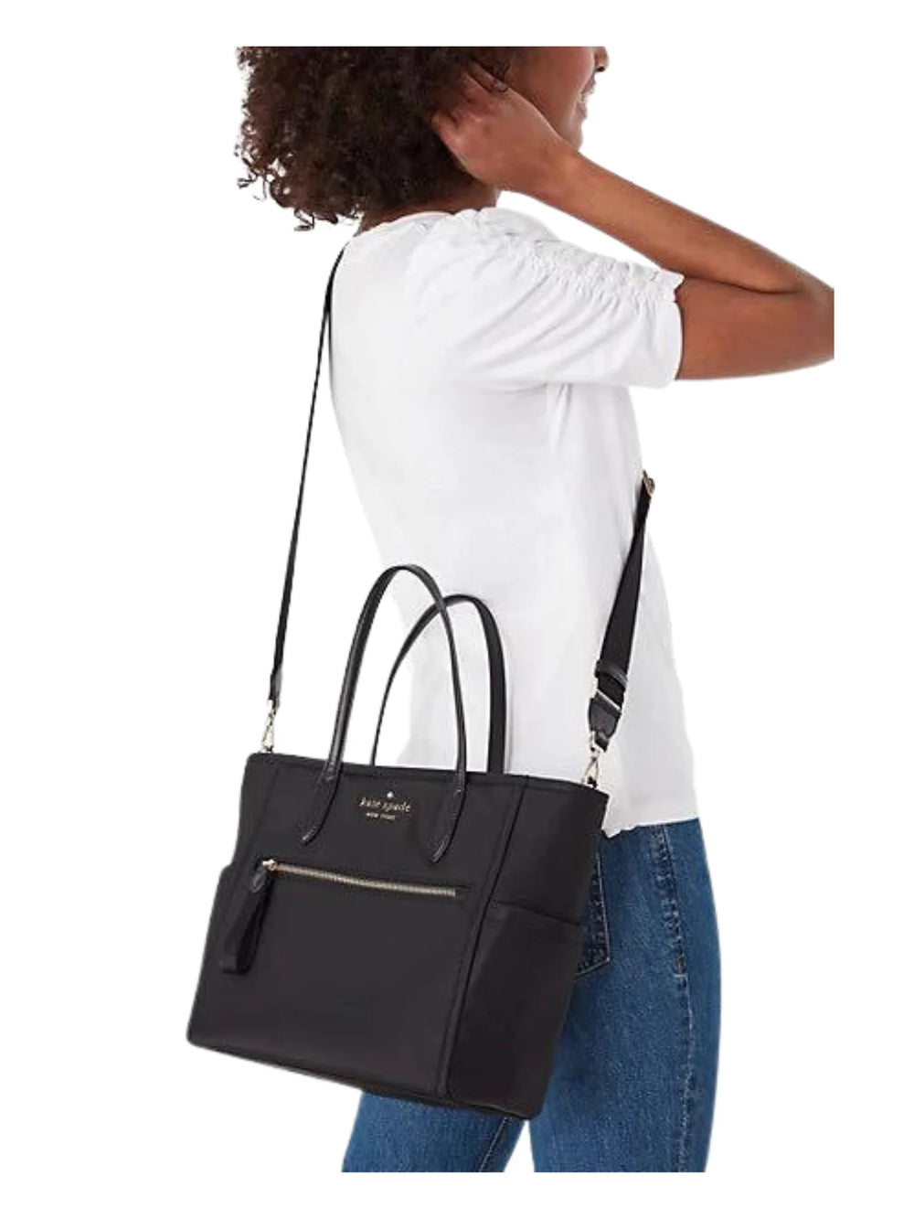 on-model1-Kate-Spade-Chelsea-Medium-Nylon-Satchel-Bag-BlackWEBP