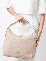 Coach F58327 Celeste Convertible Hobo In Outline Signature Light Khaki Chalk