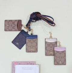 Coach 63274 Lanyard Id Case In Signature Canvas Khaki Midnight