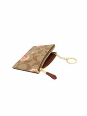 Coach F78047 Signature Daisy Mini ID Case Khaki Coral Multi