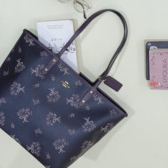 Coach F78283 Reversible City Tote Ribbon Bouqt Black Pink Multi Oxblood