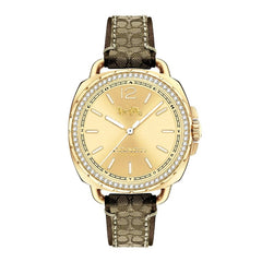 Coach 14502770 Tatum Signature Fabric Leather Gold Tone Brown Watch