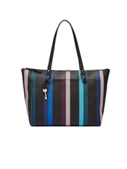 Fossil Zb7446425 Rachel Zip Tote Blue Multi Stripe Print