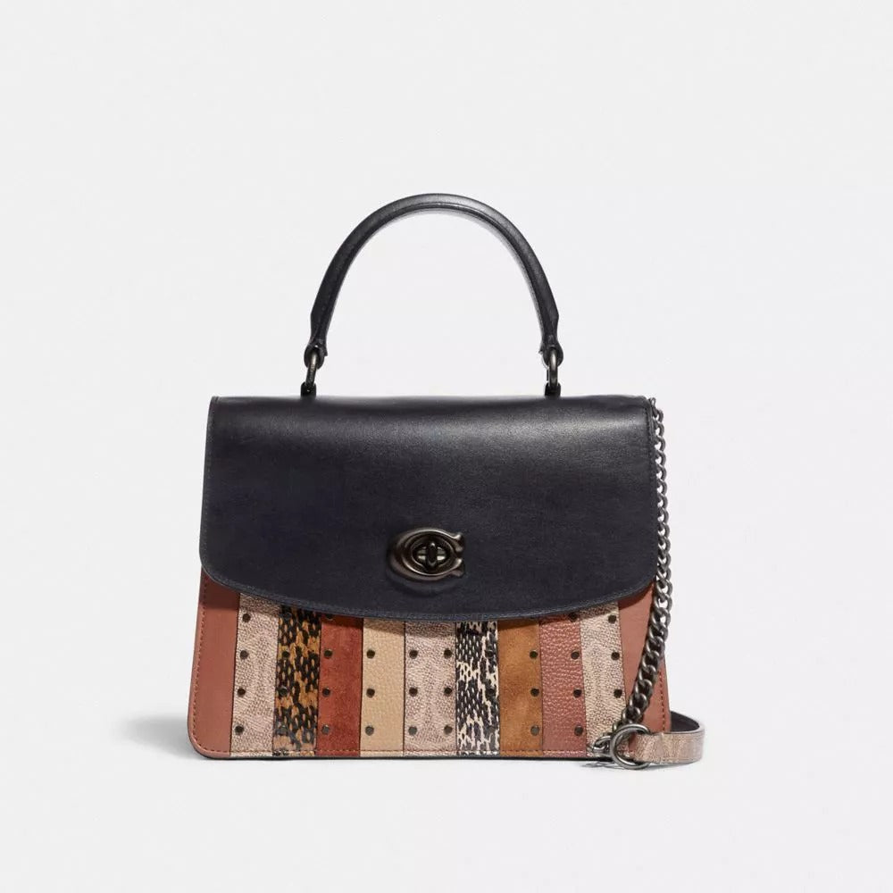 Coach F79269 Parker Top Handle Signature Tan Black Multi Balilene