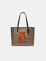 Coach F76651 Gummy Reversible City Tote In Signature Khaki Multi Black