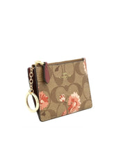 Coach F78047 Signature Daisy Mini ID Case Khaki Coral Multi